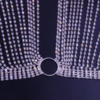Mandotos International geometric bikini chest chain with crystal and rhinestone accents, featuring a stylish and intricate design.