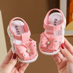 Girls' summer sandals by MANDOTOS INTERNATIONAL, soft sole, non-slip infant beach shoes for little girls with princess design.