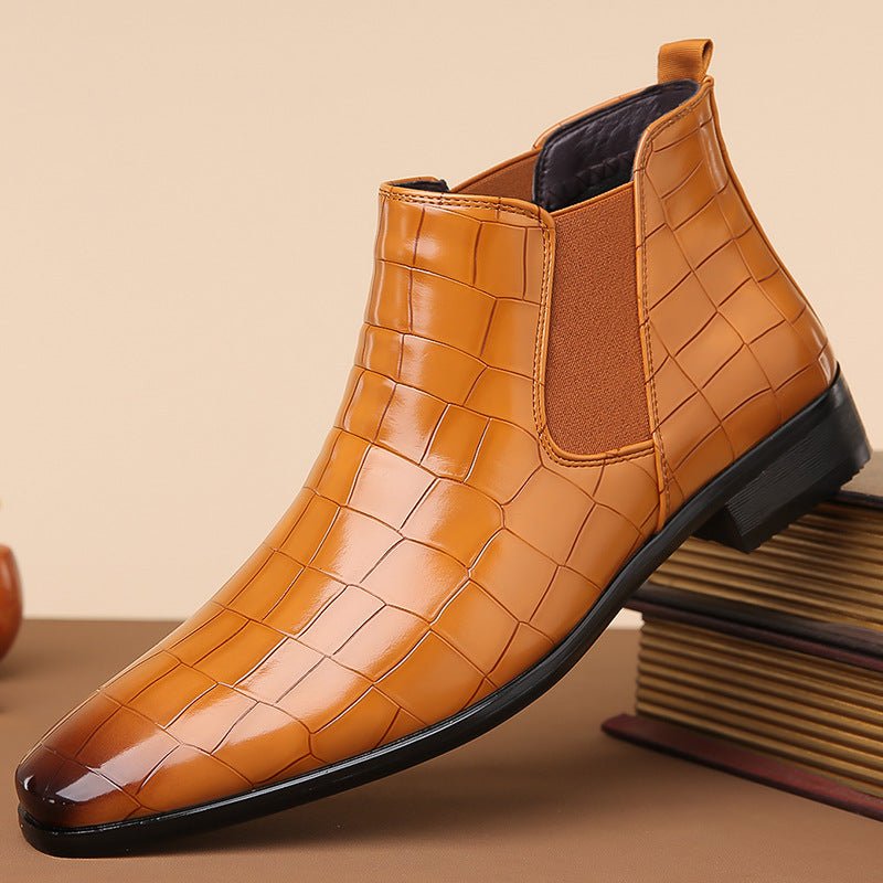 Glossy high-top men's Chelsea boots in size 48 by MANDOTOS INTERNATIONAL, featuring smooth leather and stylish design.