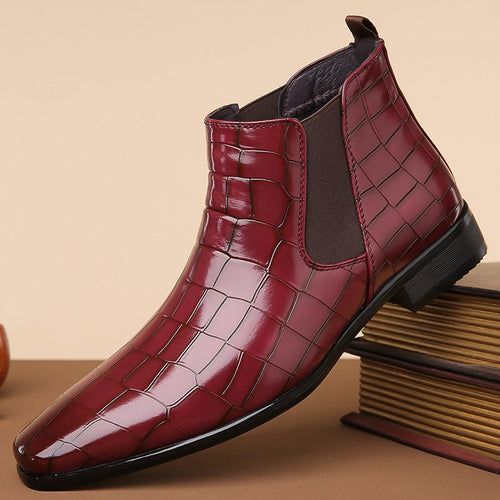 Glossy high-top men's Chelsea boots in size 48 by MANDOTOS INTERNATIONAL, featuring sleek black leather and stylish design.