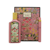 Gucci Flora Gardenia Duo EDP set with two floral perfume bottles, elegant packaging, and gardenia scent details.