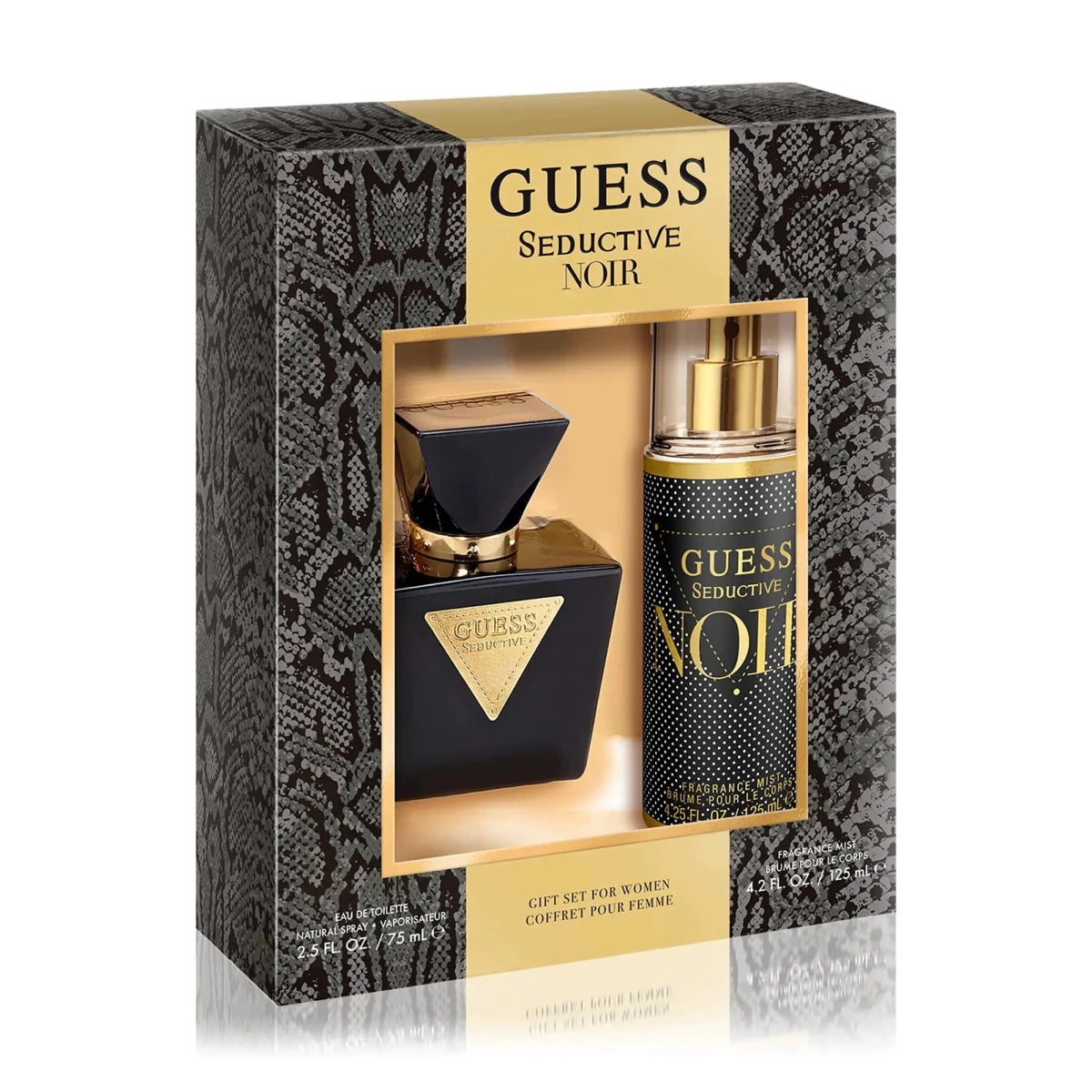 GUESS Seductive Noir women’s fragrance set with 2.5 oz EDT and 4.2 oz body mist, elegant perfume bottles by MANDOTOS INTERNATIONAL