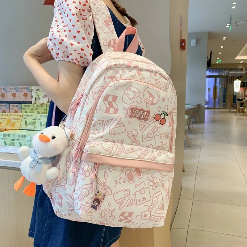 High capacity plaid student backpack with cute print by MANDOTOS INTERNATIONAL, ideal for school and daily use.