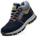 High-quality winter men's work boots with steel toe cap, puncture-proof soles, plush lining, and safety features by MANDOTOS INTERNATIONAL.