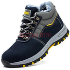 High-quality winter men's work boots with steel toe cap, puncture-proof soles, plush lining, and safety features by MANDOTOS INTERNATIONAL.