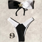 Plus size high waist swimsuit set with push-up bikini top, MANDOTOS INTERNATIONAL, featuring vibrant colors and supportive fit.