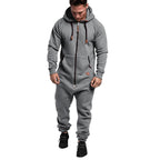 Mandotos International men's hooded fleece jumpsuit in solid color, casual and in-stock for comfortable, stylish men's wear.