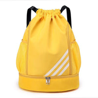 Large basketball backpack with drawstring pocket and multiple compartments by MANDOTOS INTERNATIONAL, ideal for sports and school use.