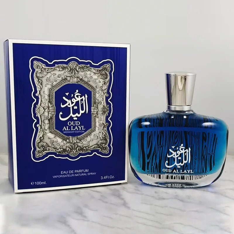 Luxury Arabian Musk Oud and Cedarwood men's Eau de Toilette by Mandotos International, featuring a sleek bottle with rich, earthy tones.
