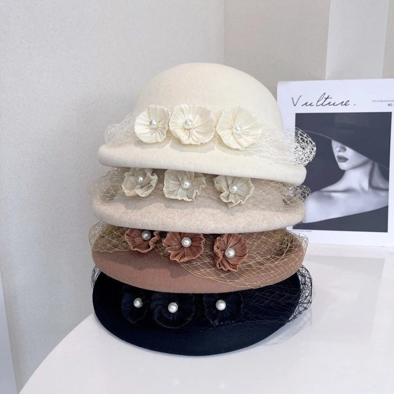Luxury hemp yarn beret with Australian wool felt, women's versatile bow top hat, stylish and cozy accessory by MANDOTOS INTERNATIONAL