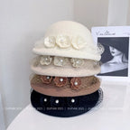Luxury hemp yarn beret with Australian wool felt, stylish women's bow top hat featuring versatile design and elegant craftsmanship.