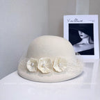 Luxury hemp yarn beret with Australian wool felt, women's versatile bow top hat in stylish black, by MANDOTOS INTERNATIONAL.