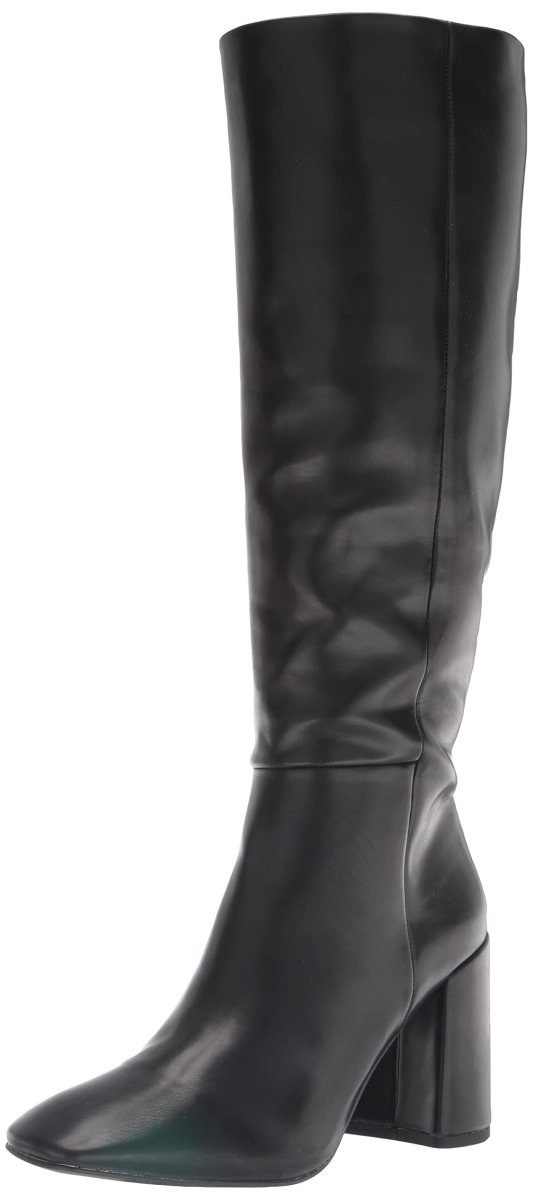 Black Madden Girl William knee-high boots with chunky heel and pointed toe, designed for stylish fall and winter wear.
