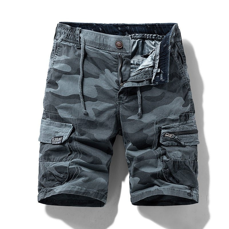 Men's camouflage street outdoor stretch tooling shorts by MANDOTOS INTERNATIONAL, featuring a relaxed fit and functional design.