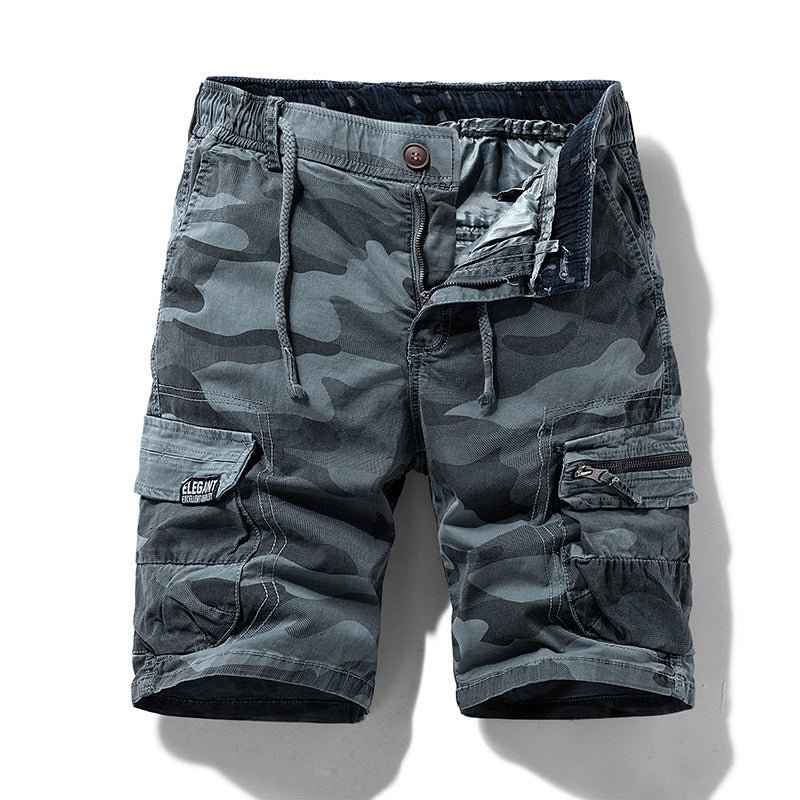 Men's camouflage street outdoor stretch tooling shorts by MANDOTOS INTERNATIONAL, featuring a relaxed fit and functional design.