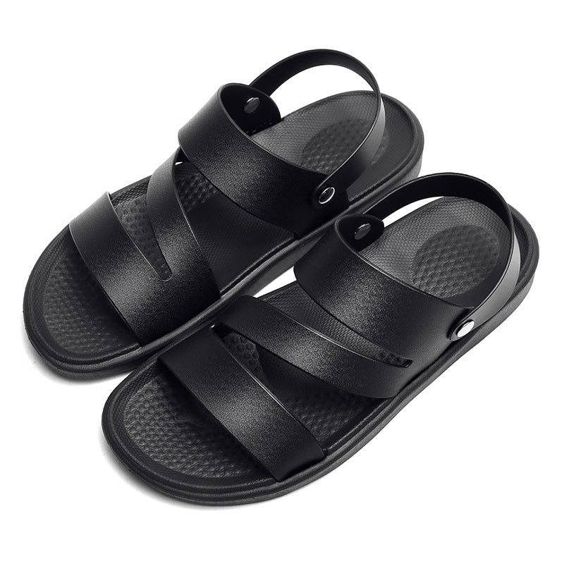 Men's Coastal Walk Sandals by MANDOTOS INTERNATIONAL with tan straps and cushioned sole, ideal for casual summer wear.