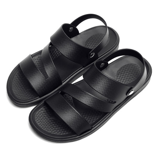 Men's Coastal Walk Sandals by MANDOTOS INTERNATIONAL with tan straps and cushioned soles, perfect for casual summer wear.