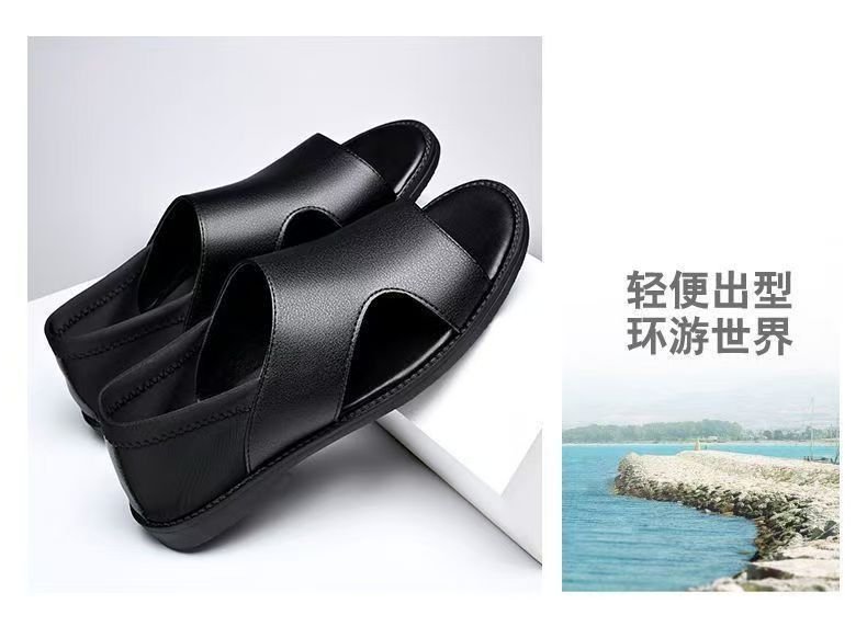 Men's non-slip soft-soled beach sandals in beige for summer by MANDOTOS INTERNATIONAL, shown on a sandy beach.
