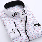 Men's slim-fit business printed long-sleeve shirt by MANDOTOS INTERNATIONAL, featuring a stylish design and tailored fit.