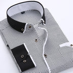 Men's slim-fit business printed long-sleeve shirt by MANDOTOS INTERNATIONAL, featuring a stylish pattern and tailored fit.