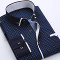 Men's slim-fit business printed long-sleeve shirt by Mandotos International, featuring a stylish design and tailored fit.