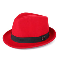 Men's winter felt fedora hat by MANDOTOS INTERNATIONAL, wool jazz cap with narrow brim, classic Homburg style for gentlemen.