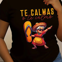 Mexican Mama print women's T-shirt with short sleeves, round neck, casual fit, made of polyester knit fabric.