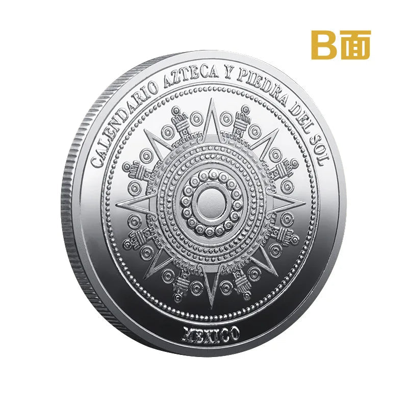 Mexican Maya Calendar and Aztec Commemorative Coins Set by MANDOTOS INTERNATIONAL, featuring detailed Maya calendar and historical coins
