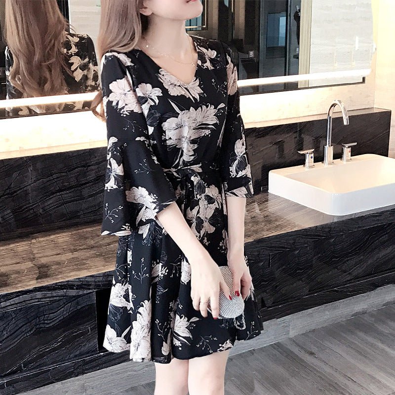 Mandotos International floral summer dress for women, Korean style, slimming fit, perfect for fashion-forward summer wear.