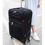 Unisex Oxford travel bag by Mandotos International with large capacity, zipper closure, canvas material, and built-in lock for security.
