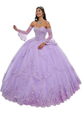 Lavender Quinceanera ball gown by MANDOTOS INTERNATIONAL, size 4, featuring intricate embroidery and a flowing skirt.
