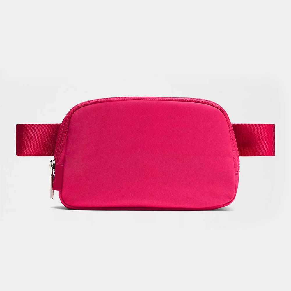 Mandotos International lightweight women's waist bag for running and travel, shown in black with adjustable strap and compact design.
