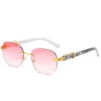 Retro square hip hop sunglasses with gold rimless design for men and women, stylish MANDOTOS INTERNATIONAL fashion shades.