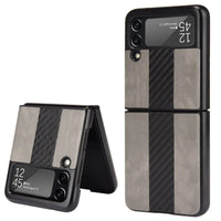 Samsung Z Flip 3 5G leather folding case by MANDOTOS INTERNATIONAL, shown in a sleek, textured brown design with precise cutouts.
