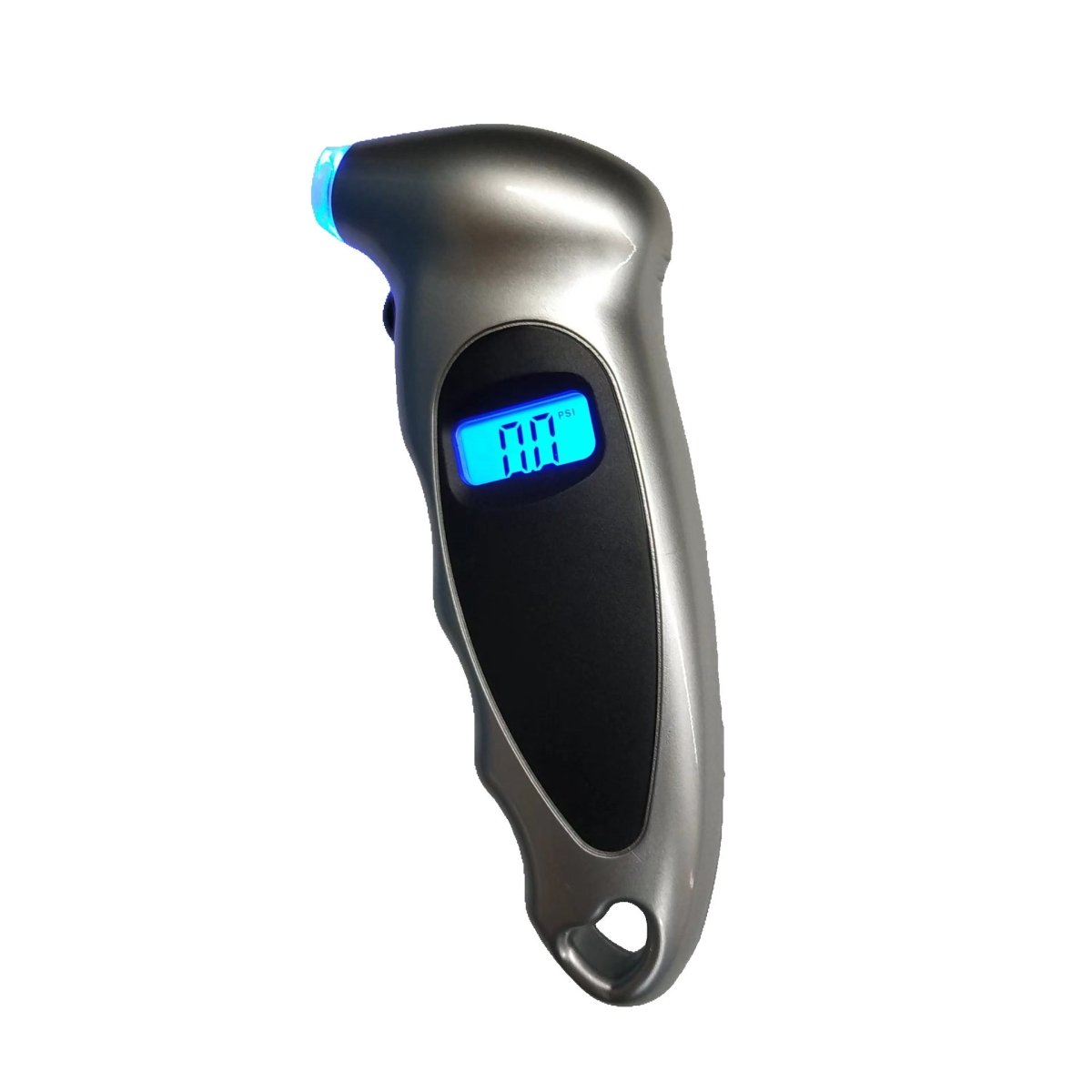 Mandotos International Smart Tire Pressure Monitor showing digital display with tire pressure readings on a vehicle tire.