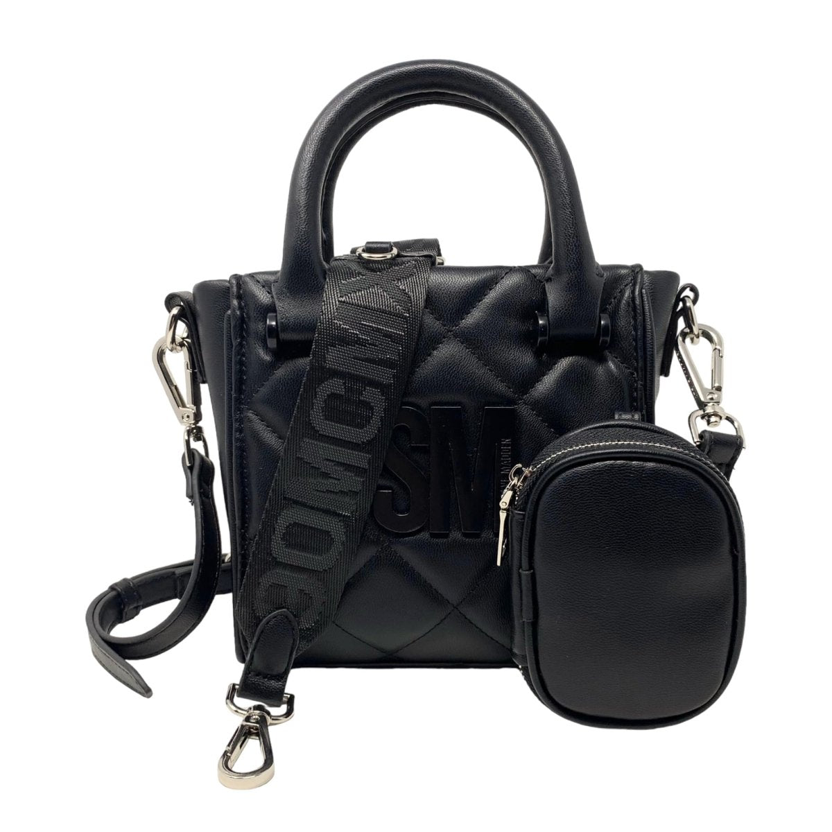 Steve Madden BBABI quilted mini tote bag with top handles and gold accents, stylish accessory for daily or casual use.