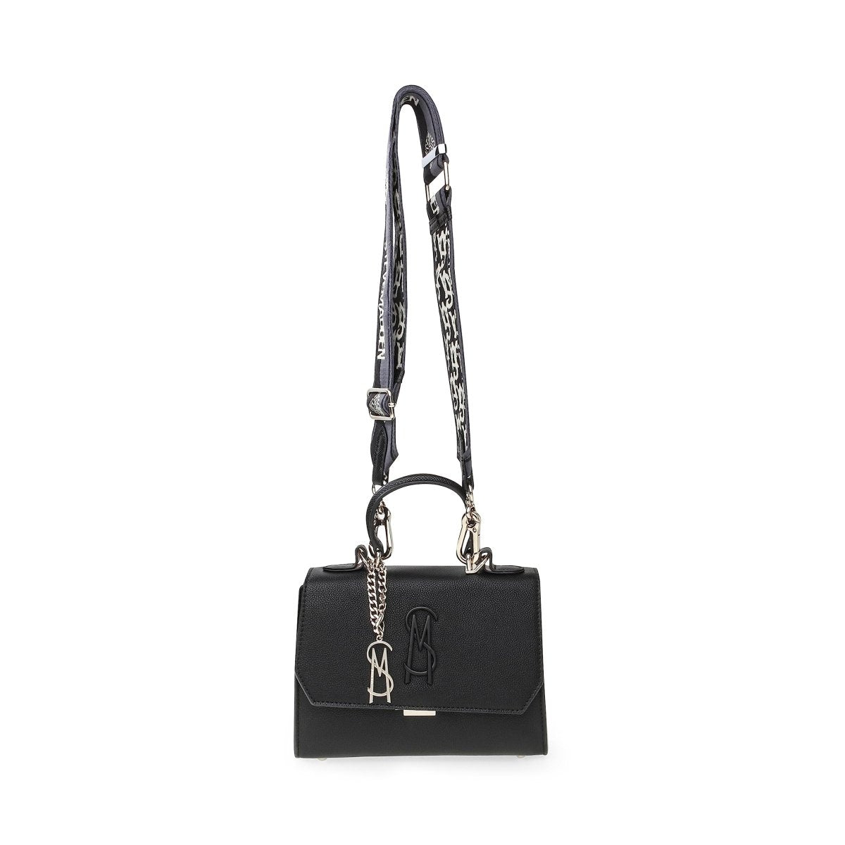 Black Steve Madden LATTUCA chic crossbody bag with adjustable strap and sleek design, perfect for stylish everyday use.
