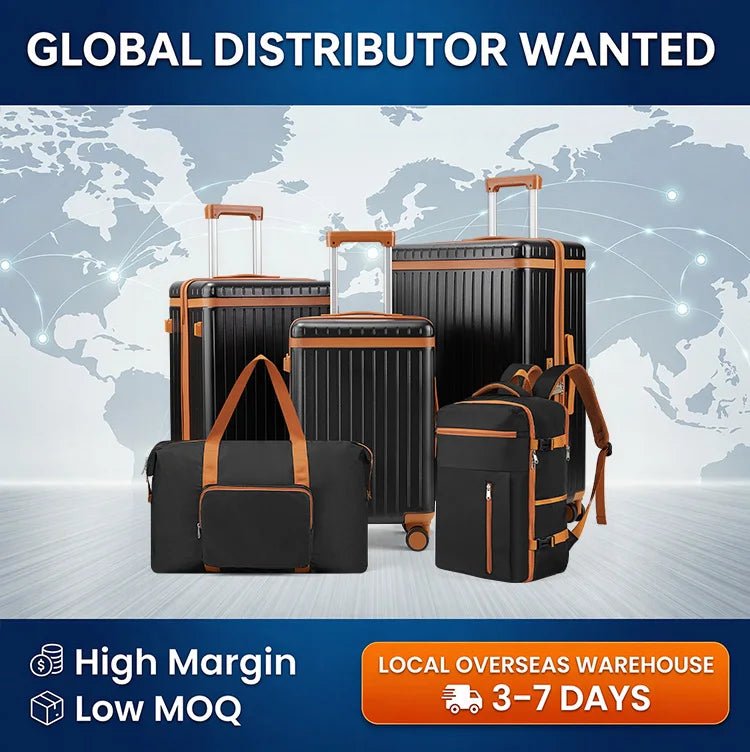 Mandotos International waterproof luxury PC+ABS 3-piece trolley luggage set with hard shells and silent wheels.