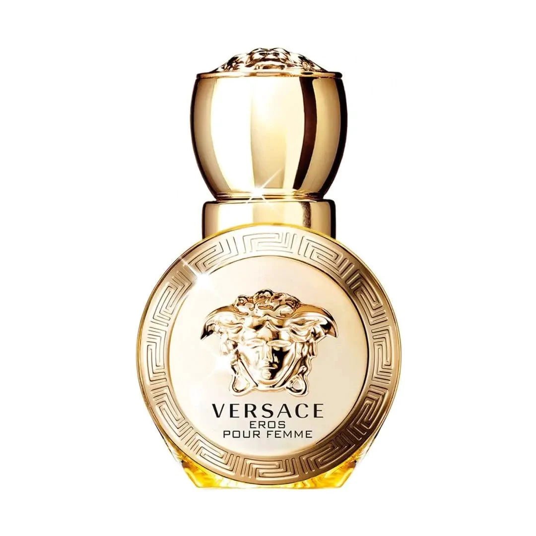 Mandotos International Versace Eros Femme EDT 1oz spray bottle, elegant packaging for women’s fragrance.