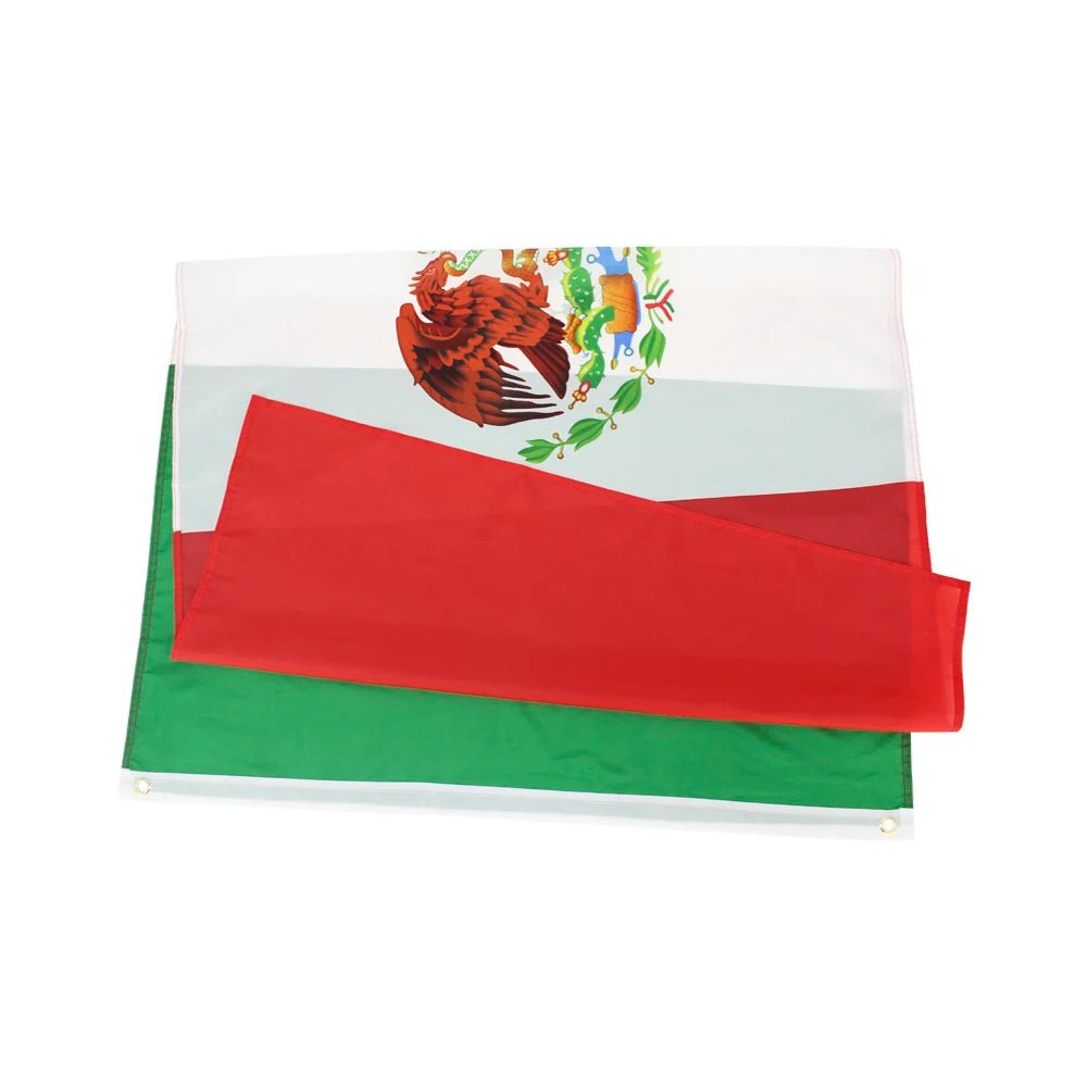 Mexican national flag 90x150cm polyester hanging banner, featuring vibrant colors and printed Mexico flag for decoration.