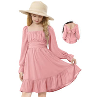 Pink off-shoulder girls' dress by Mandotos International, perfect for all occasions, designed for ages 10-11 years.