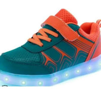 Kids luminous shoes by MANDOTOS with glowing soles, colorful design, and adjustable straps for comfortable fit and playful style.