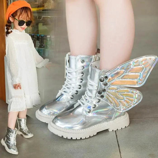 Kids winter shoes by MANDOTOS featuring warm insulated boots with waterproof material and non-slip soles.