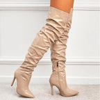 Mandotos women's knee-high long boots with super high heels, stylish party shoes for fashionable occasions.