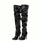 Mandotos women's knee-high long boots with super high heels, stylish party shoes for fashionable occasions.