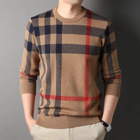 Mandotos men's knitwear casual crew neck sweater, showing a comfortable, fitted design in neutral color.