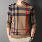 Mandotos men's knitwear casual crew neck sweater, showing a comfortable, fitted design in neutral color.