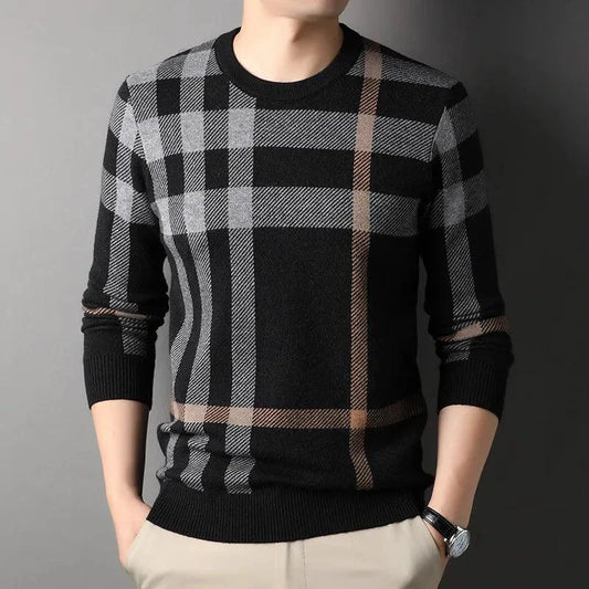 Mandotos men's knitwear casual crew neck sweater, featuring a comfortable fit and classic design, shown in a neutral color.