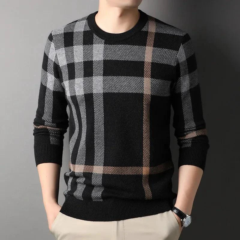 Mandotos men's knitwear casual crew neck sweater with long sleeves, ribbed cuffs, and a relaxed fit for everyday wear.