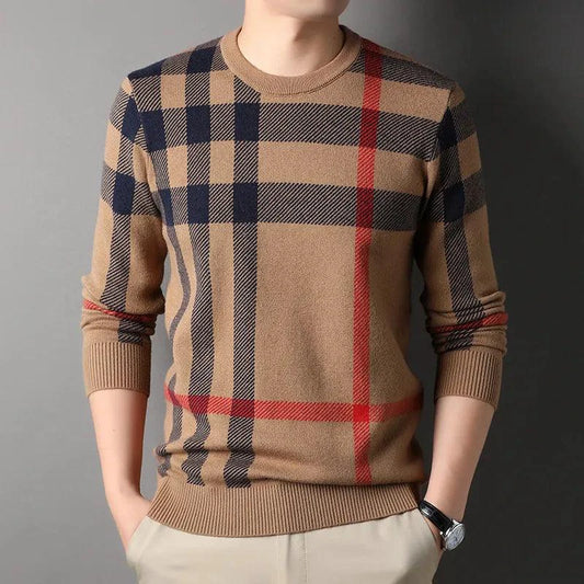 Mandotos men's knitwear casual crew neck sweater, featuring a comfortable fit and classic design in neutral tones.